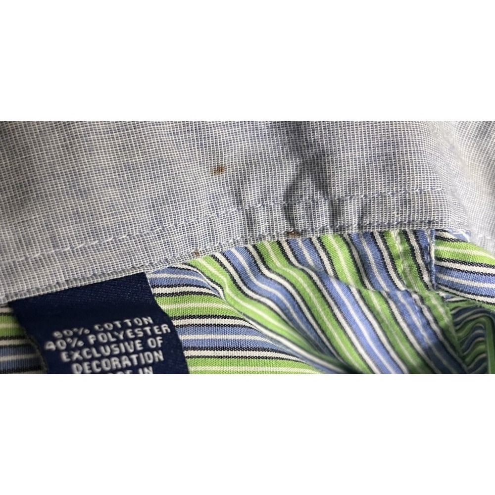 Chaps Men's XXL Easy Care Striped Button Down Shirt Long Sleeve Blue Green White - Picture 6 of 6